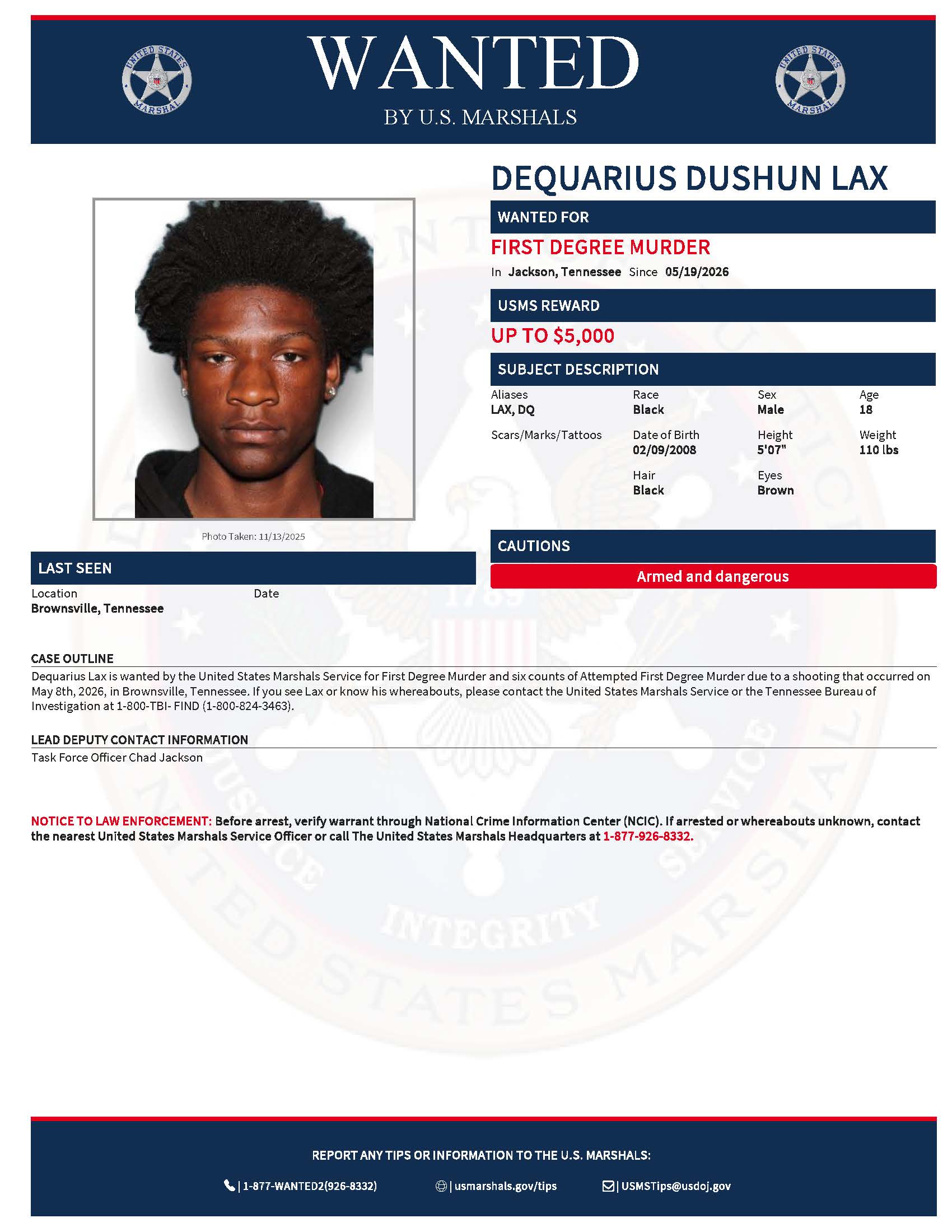U.S. Marshals, TBI offer reward for wanted Fugitive in Brownsville ...